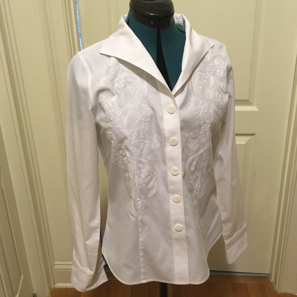Coldwater Creek Pristine White Embroidered Button Down - Picture 1 of 7